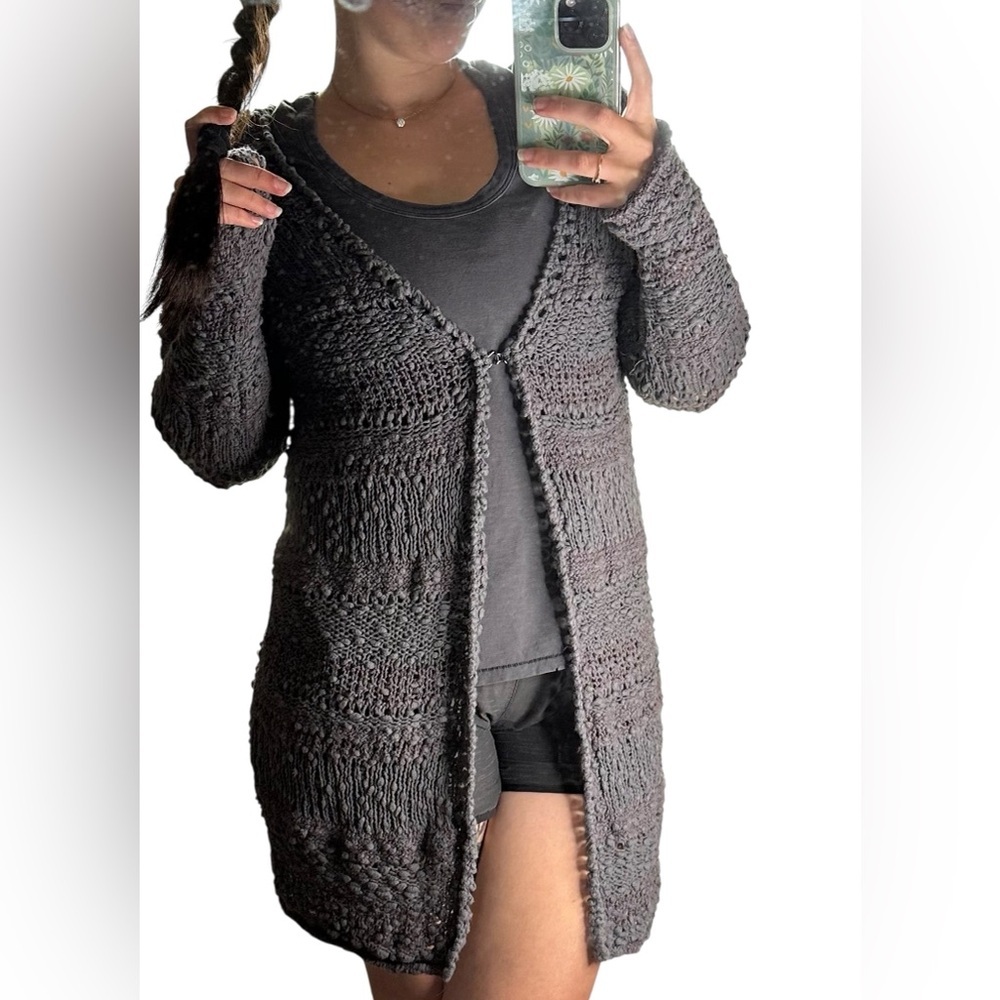 Free People Gray Open Knit Longline Cardigan Sweater Women’s Medium